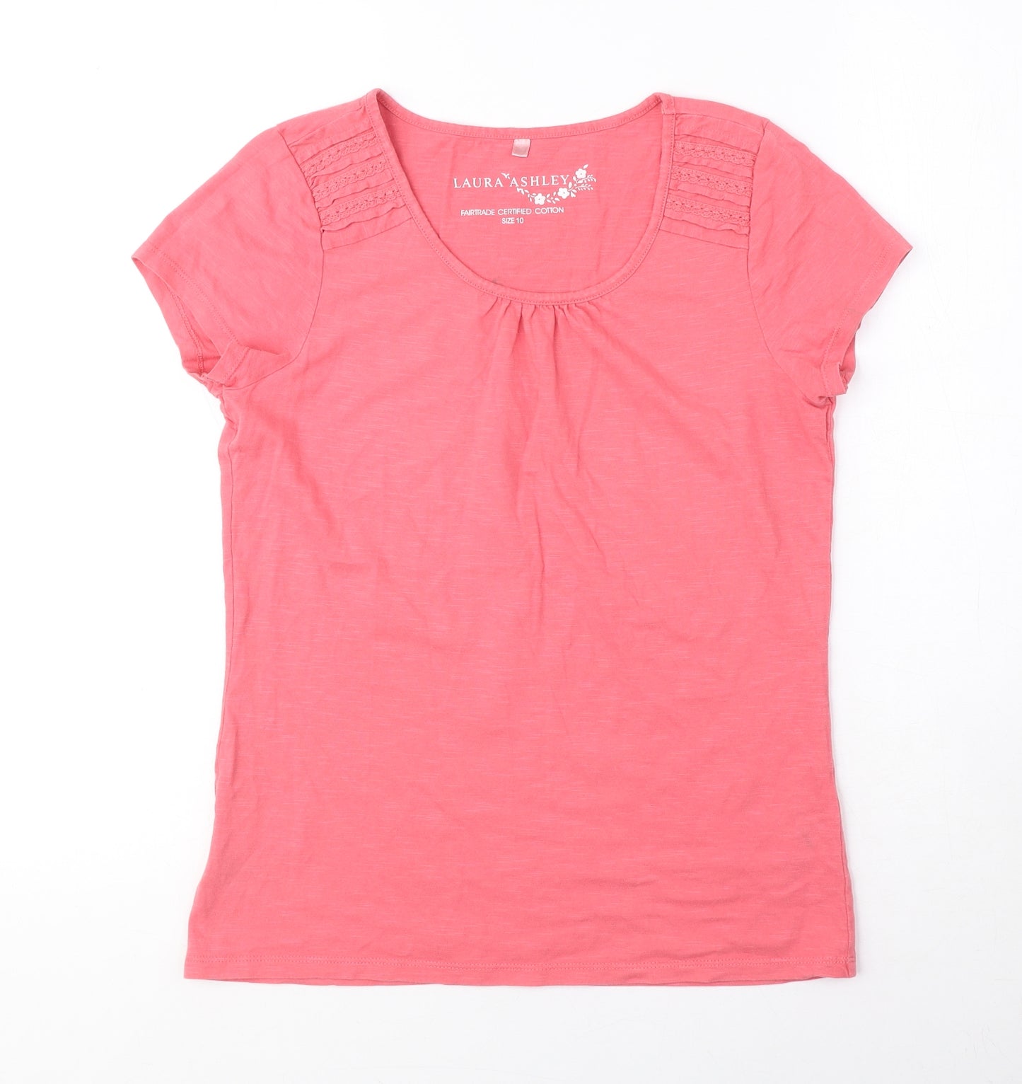 Laura Ashley Womens Pink 100% Cotton Basic T-Shirt Size 10 Round Neck