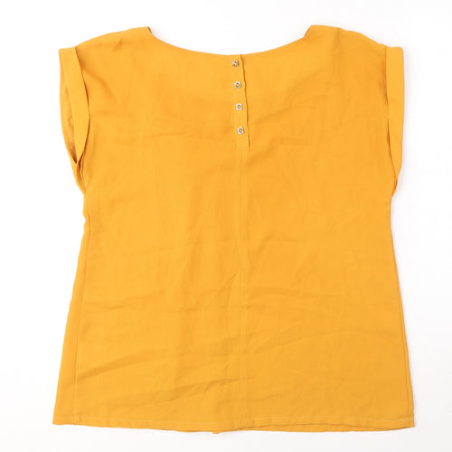 Louche Womens Yellow Polyester Basic Blouse Size 8 Round Neck