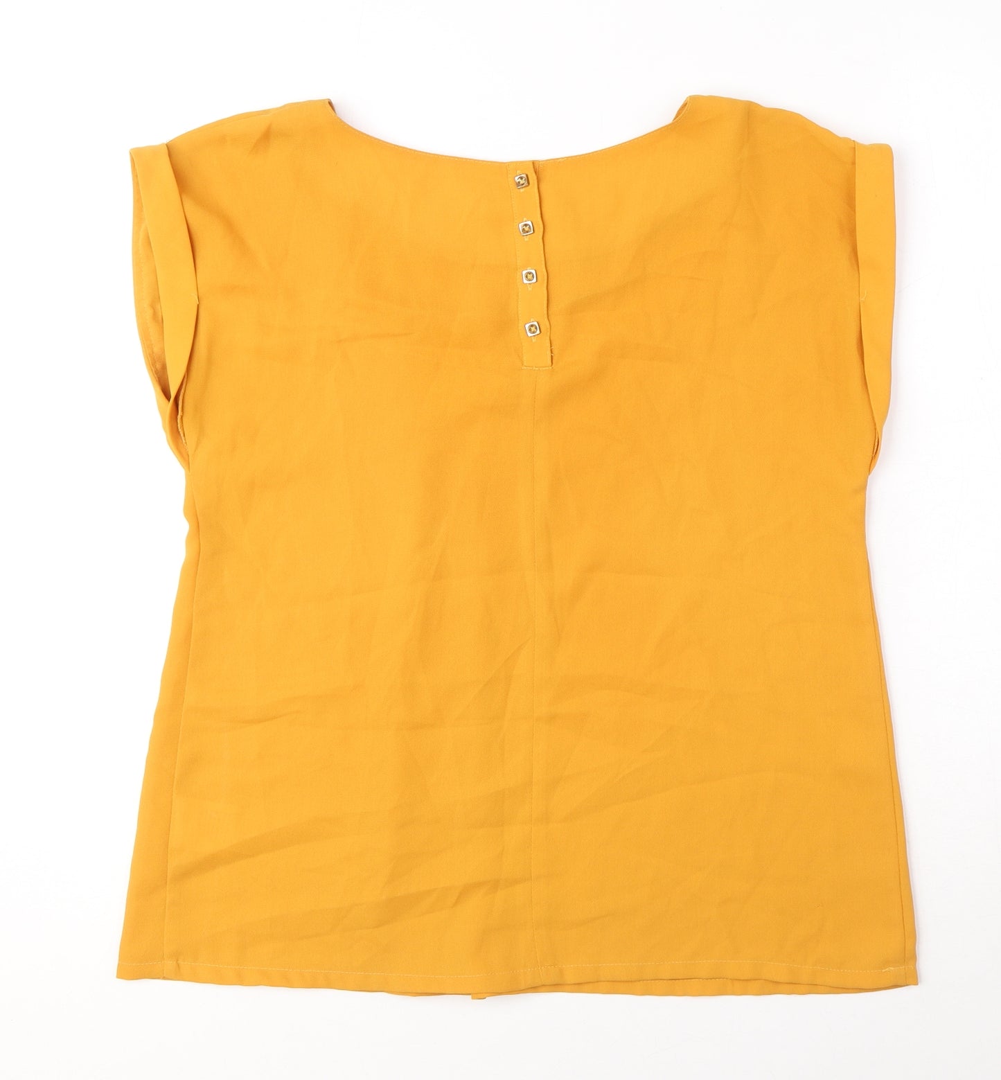 Louche Womens Yellow Polyester Basic Blouse Size 8 Round Neck