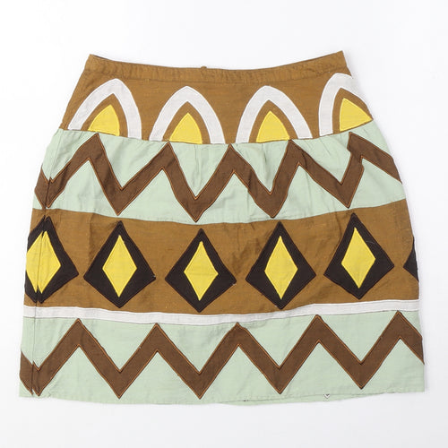 H&M Womens Multicoloured Geometric Polyester Mini Skirt Size 8 Zip