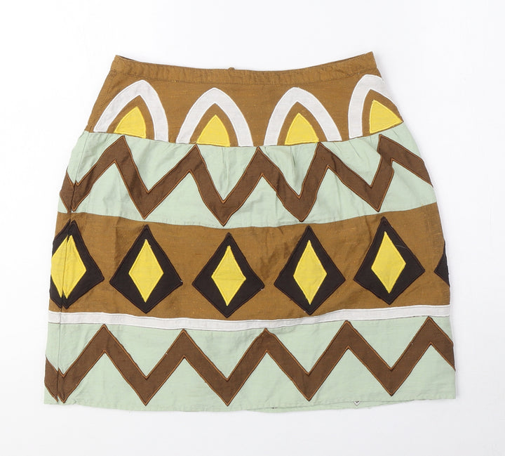 H&M Womens Multicoloured Geometric Polyester Mini Skirt Size 8 Zip