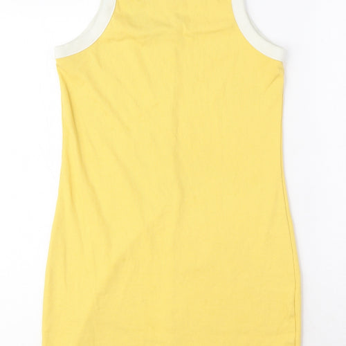 Monki Womens Yellow Cotton Mini Size S Square Neck Pullover - Ribbed