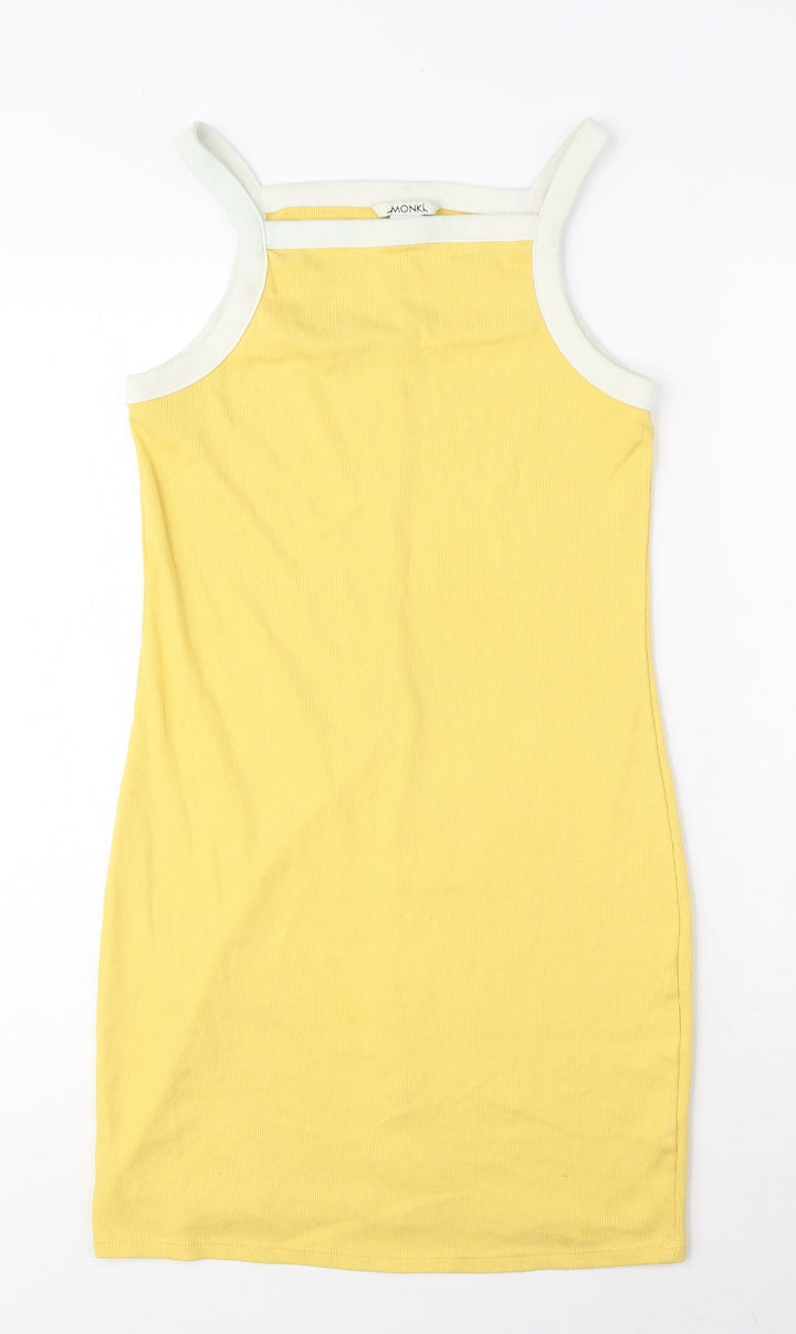 Monki Womens Yellow Cotton Mini Size S Square Neck Pullover - Ribbed