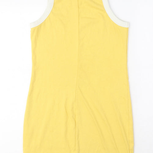 Monki Womens Yellow Cotton Mini Size S Square Neck Pullover - Ribbed