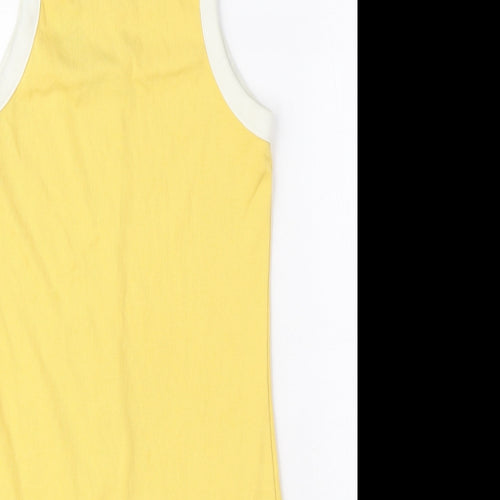 Monki Womens Yellow Cotton Mini Size S Square Neck Pullover - Ribbed