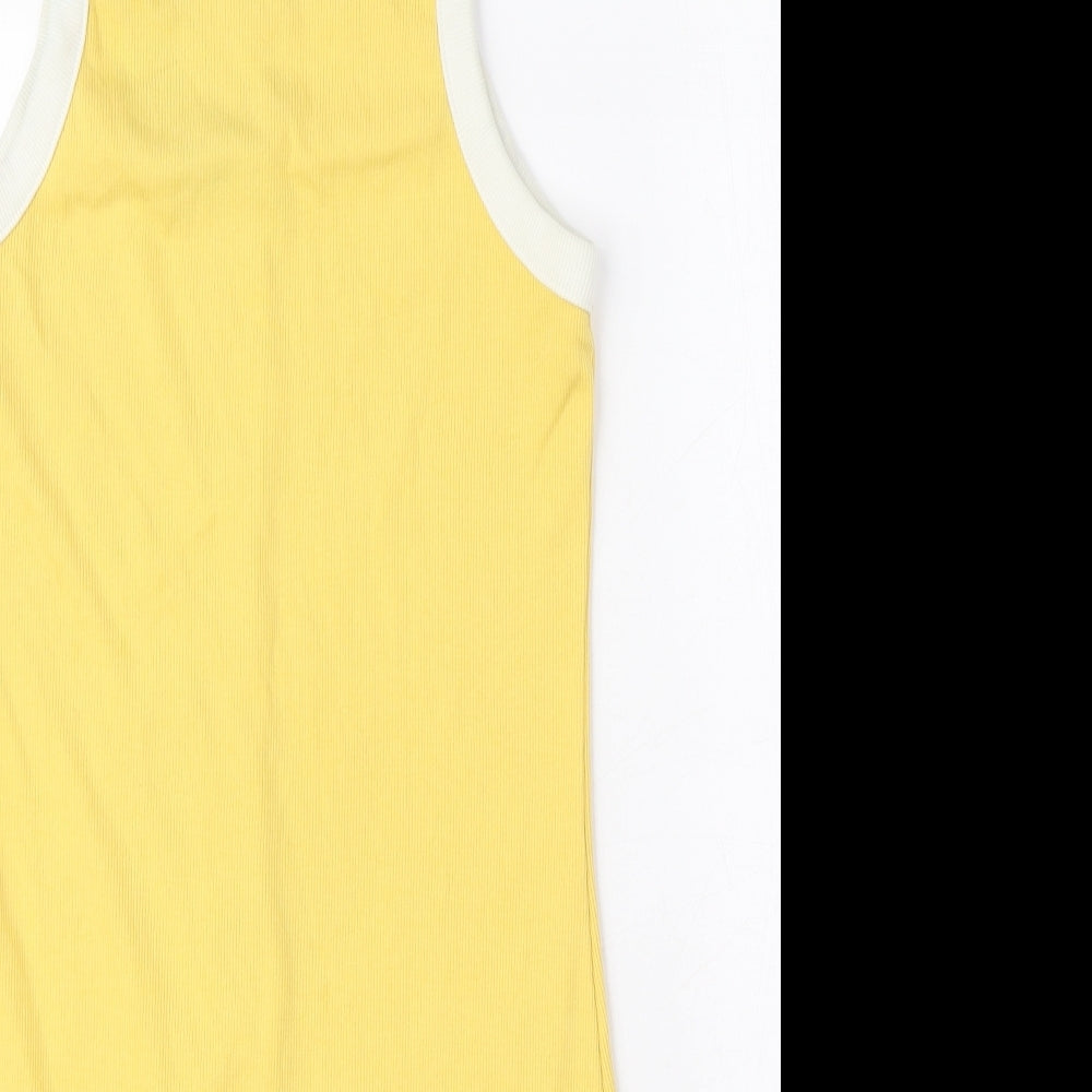 Monki Womens Yellow Cotton Mini Size S Square Neck Pullover - Ribbed