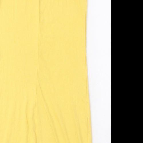 Monki Womens Yellow Cotton Mini Size S Square Neck Pullover - Ribbed