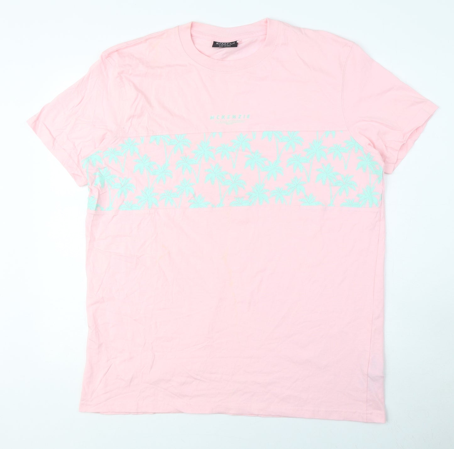 McKenzie Womens Pink 100% Cotton Basic T-Shirt Size L Crew Neck - Palm Trees, Logo