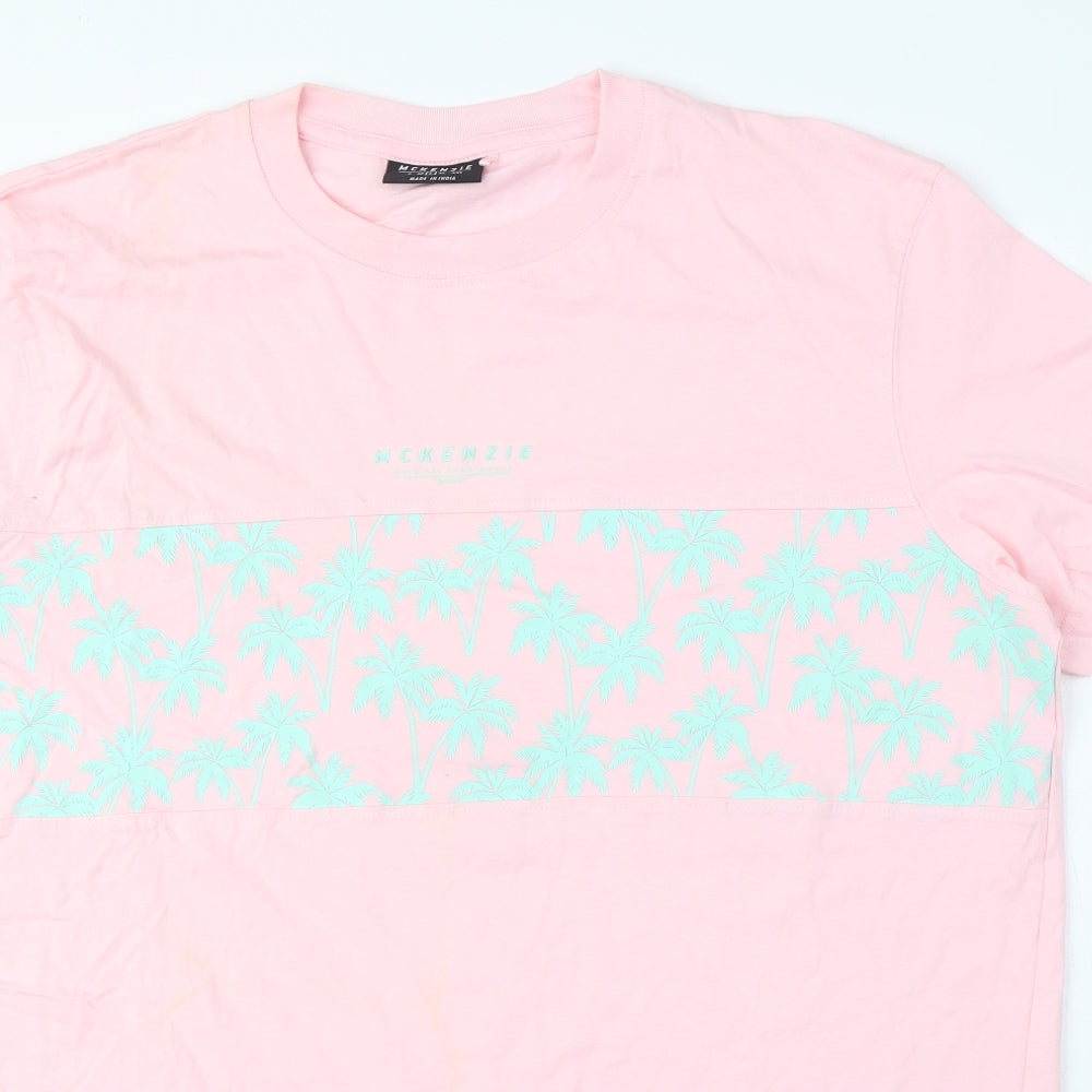 McKenzie Womens Pink 100% Cotton Basic T-Shirt Size L Crew Neck - Palm Trees, Logo