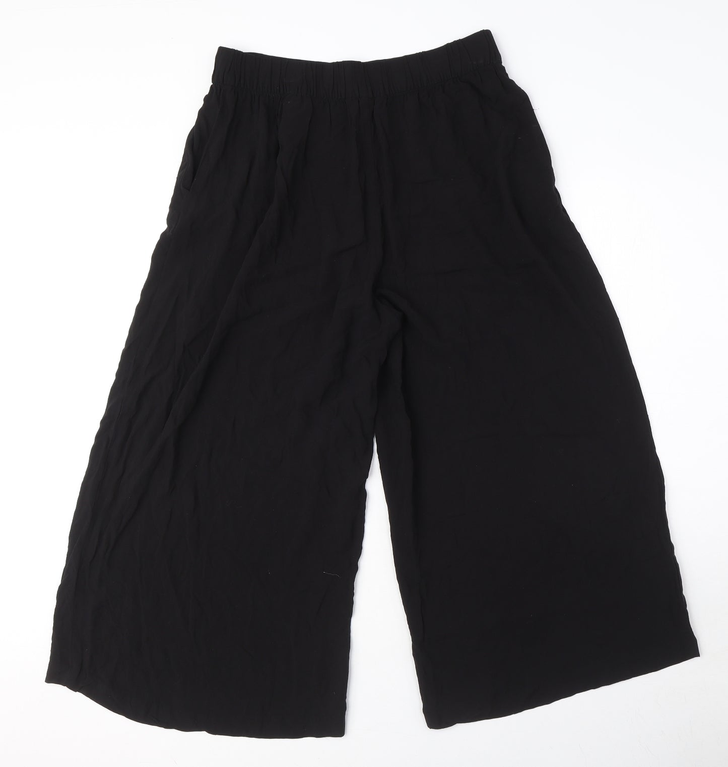 H&M Womens Black Viscose Capri Trousers Size 14 L22 in Regular - Elasticated Waist, Pockets
