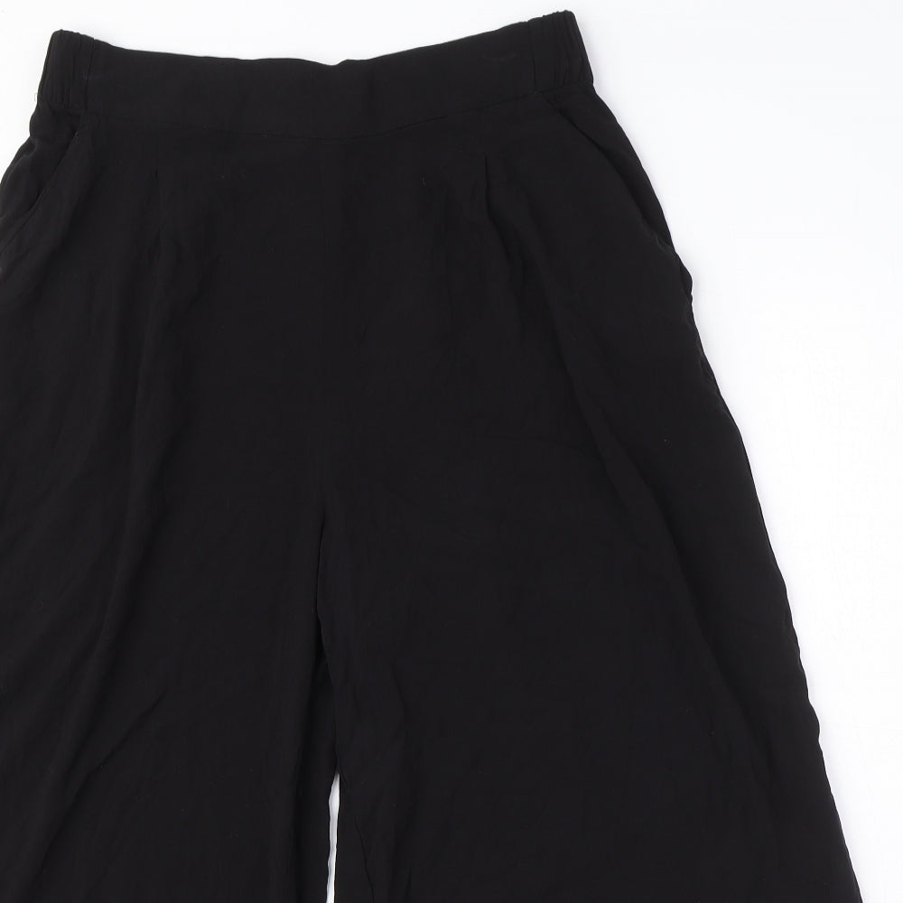 H&M Womens Black Viscose Capri Trousers Size 14 L22 in Regular - Elasticated Waist, Pockets