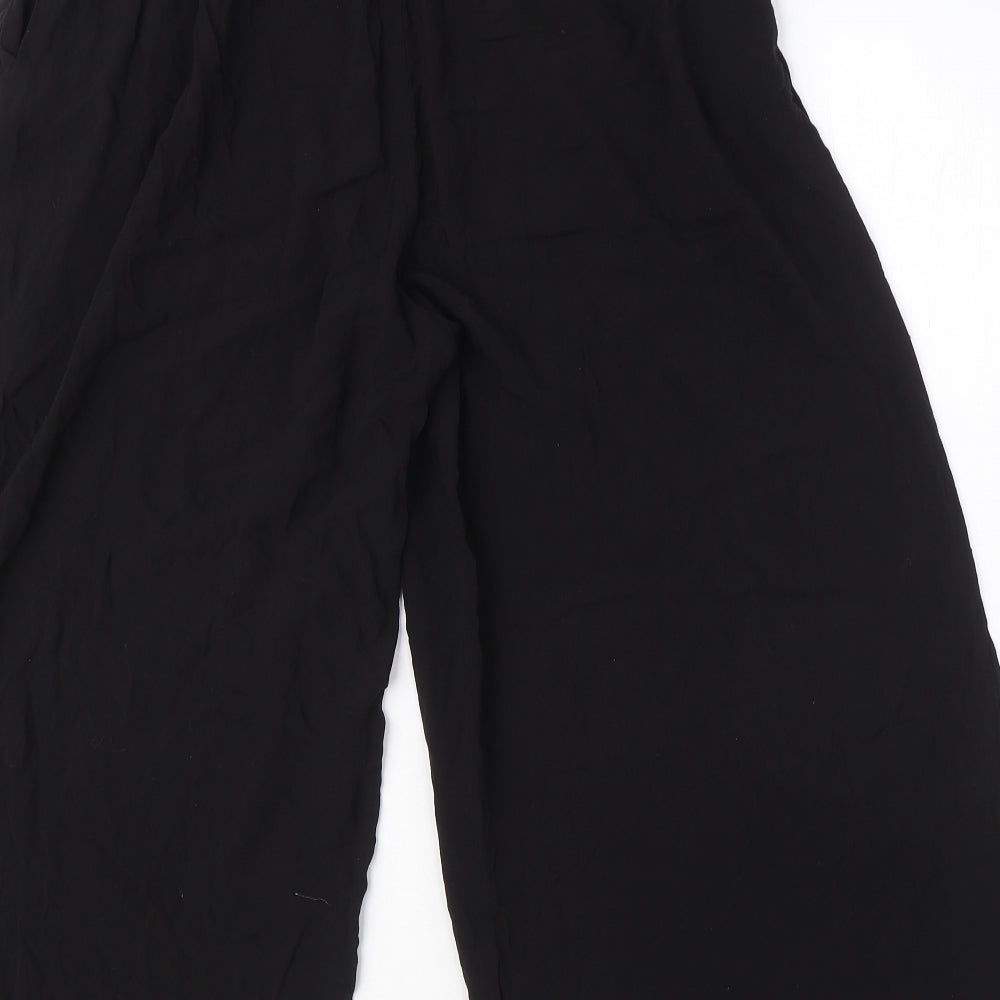 H&M Womens Black Viscose Capri Trousers Size 14 L22 in Regular - Elasticated Waist, Pockets