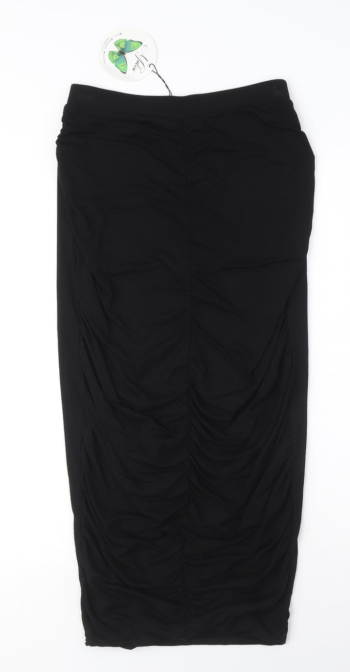 Matea Womens Black Rayon Peasant Skirt Size 10 - Ruched detail