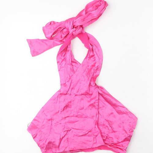 Zara Womens Pink Viscose Cropped Blouse Size L High Neck - Tie Neck