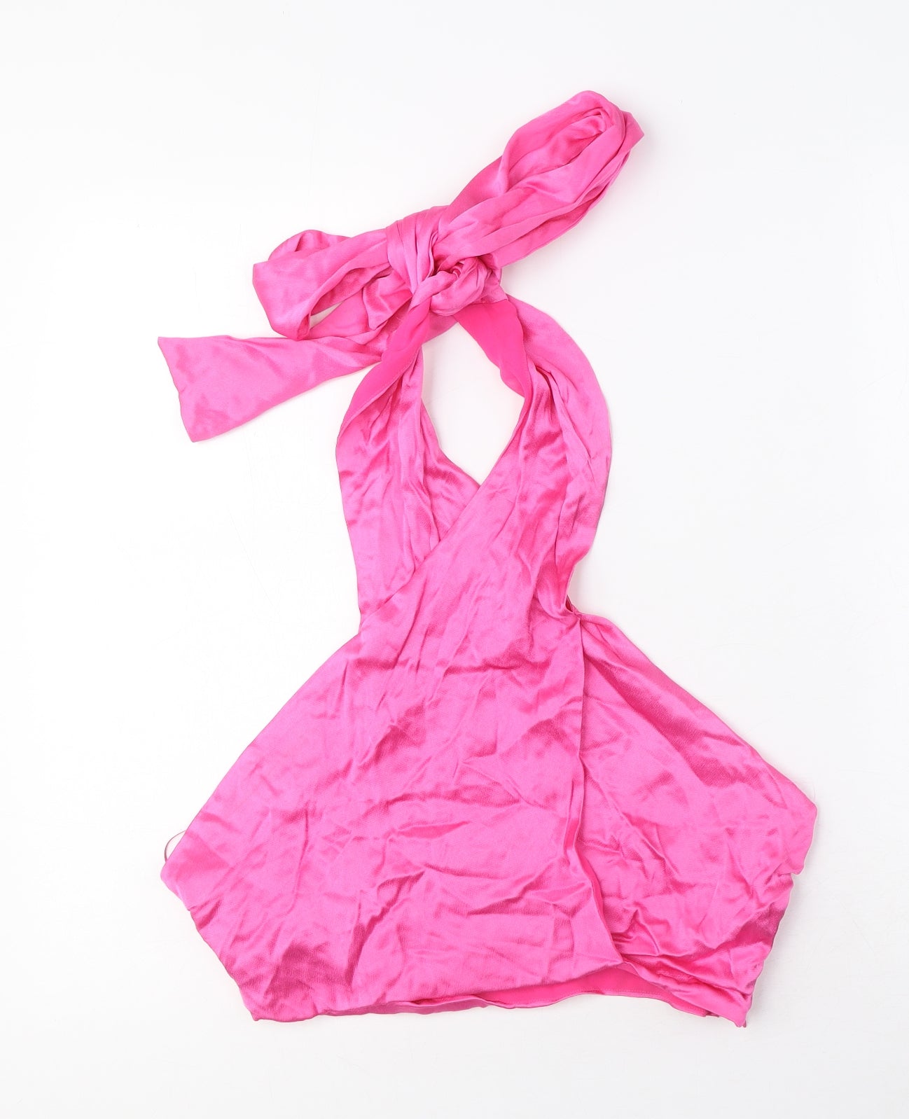 Zara Womens Pink Viscose Cropped Blouse Size L High Neck - Tie Neck