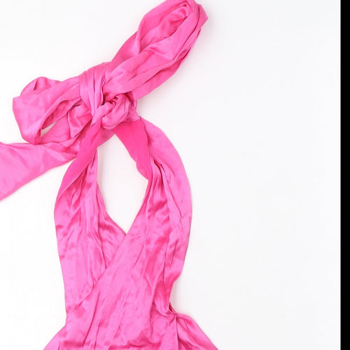 Zara Womens Pink Viscose Cropped Blouse Size L High Neck - Tie Neck
