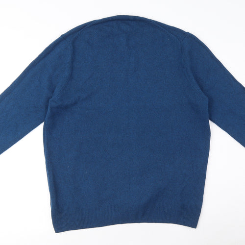Marks and Spencer Mens Blue V-Neck Wool Pullover Jumper Size L Long Sleeve