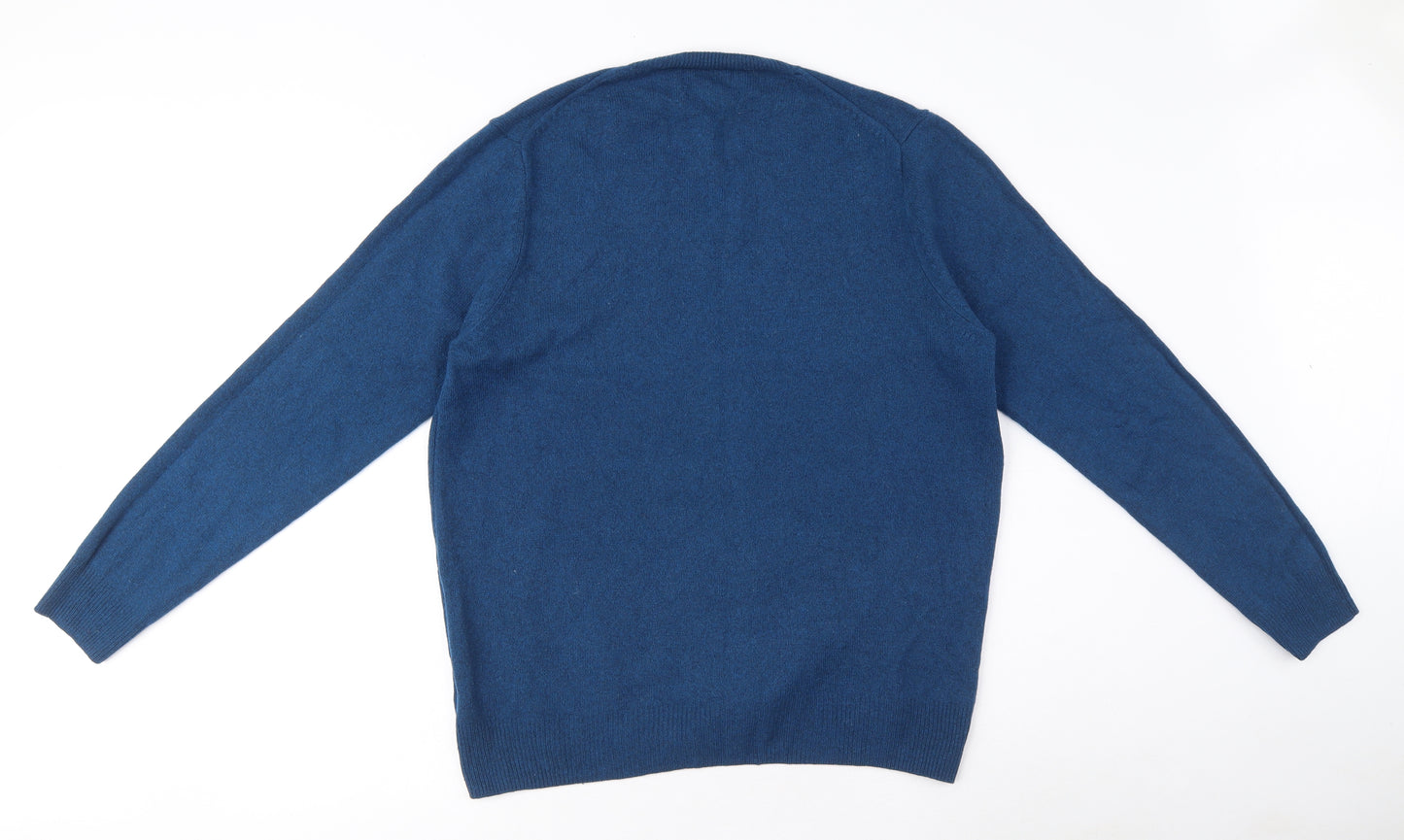 Marks and Spencer Mens Blue V-Neck Wool Pullover Jumper Size L Long Sleeve