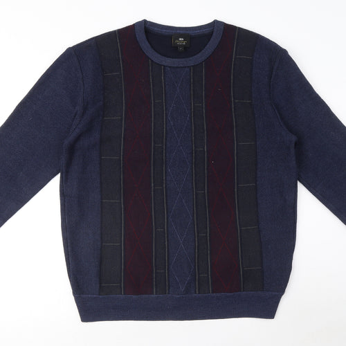 DG'S Mens Blue Crew Neck Argyle/Diamond Wool Pullover Jumper Size L Long Sleeve