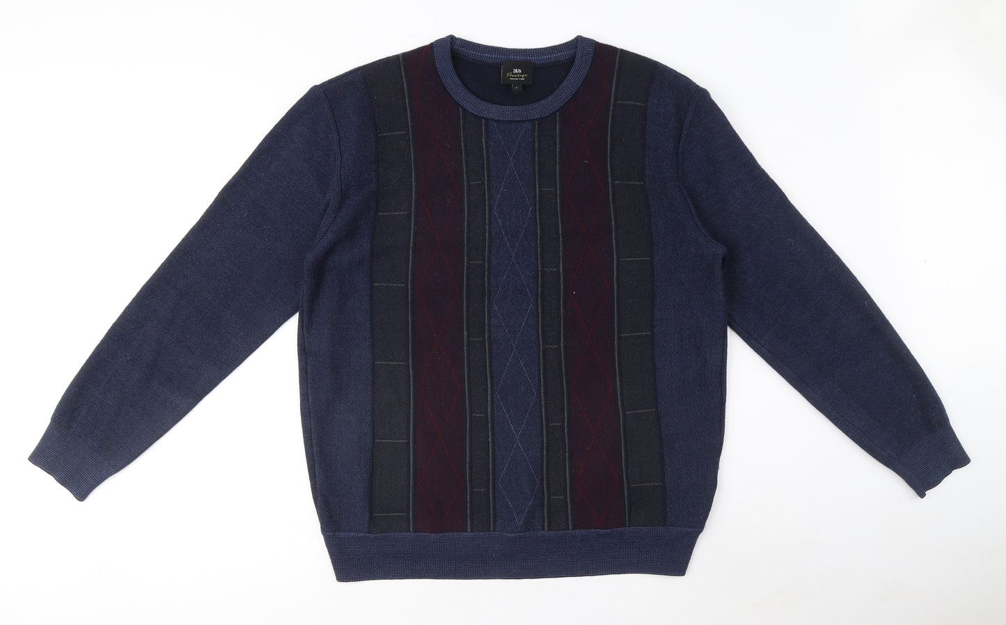 DG'S Mens Blue Crew Neck Argyle/Diamond Wool Pullover Jumper Size L Long Sleeve
