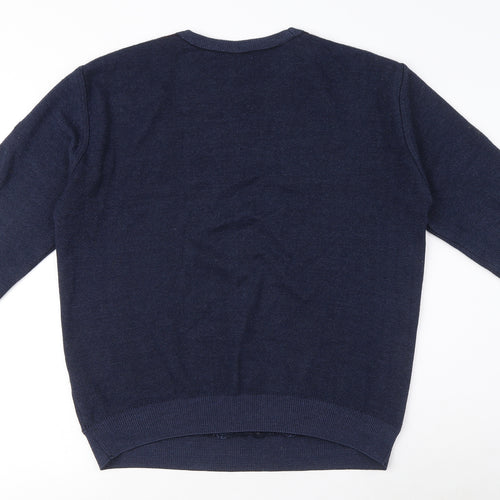DG'S Mens Blue Crew Neck Argyle/Diamond Wool Pullover Jumper Size L Long Sleeve