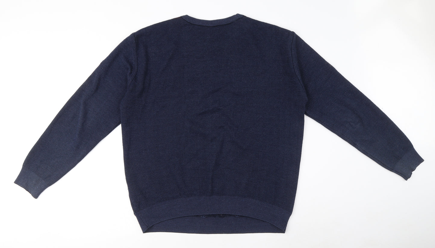 DG'S Mens Blue Crew Neck Argyle/Diamond Wool Pullover Jumper Size L Long Sleeve