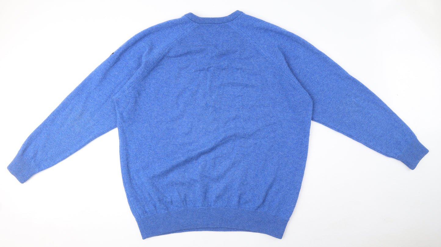 Lyle & Scott Mens Blue V-Neck Wool Pullover Jumper Size 2XL Long Sleeve