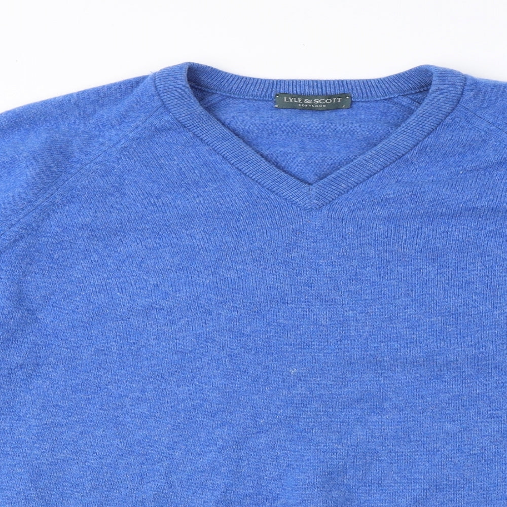 Lyle & Scott Mens Blue V-Neck Wool Pullover Jumper Size 2XL Long Sleeve