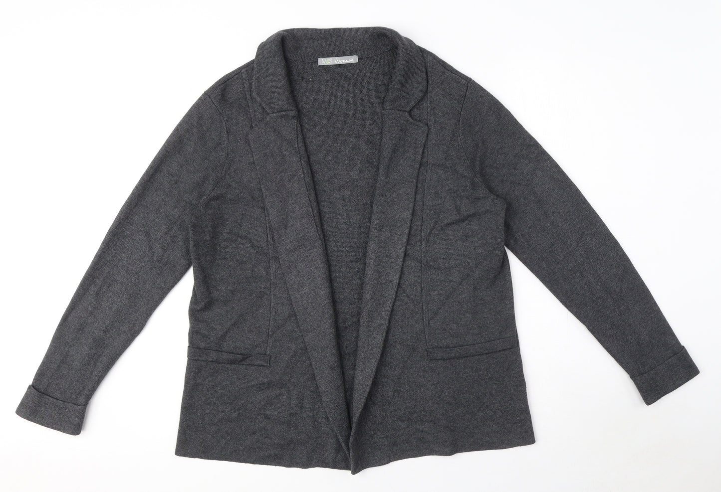 Marks and Spencer Womens Grey Collared Viscose Cardigan Jumper Size 18