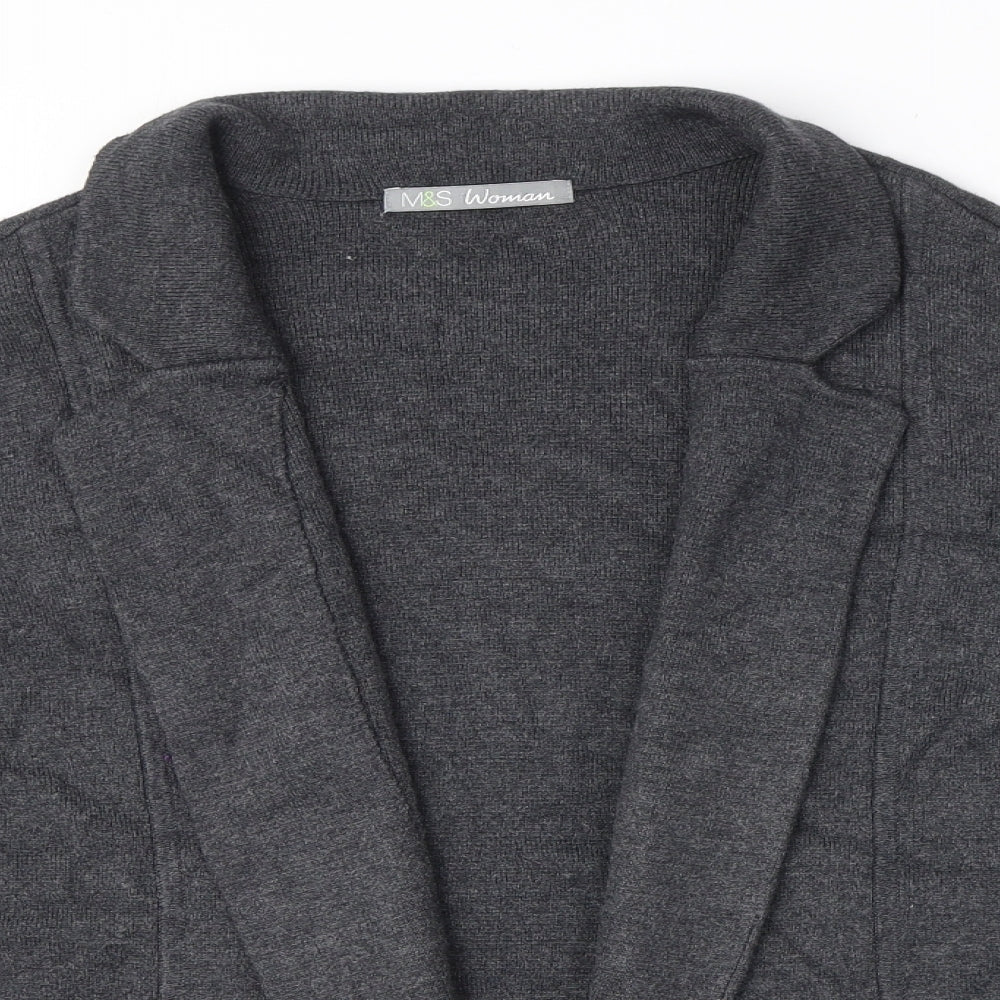 Marks and Spencer Womens Grey Collared Viscose Cardigan Jumper Size 18