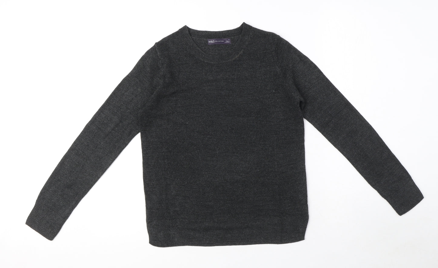 Marks and Spencer Womens Grey Crew Neck Acrylic Pullover Jumper Size 8