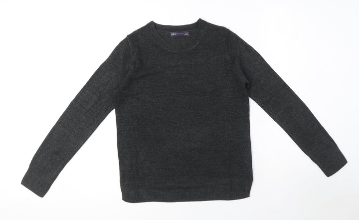Marks and Spencer Womens Grey Crew Neck Acrylic Pullover Jumper Size 8
