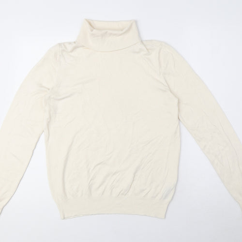 Marks and Spencer Womens Beige High Neck Viscose Pullover Jumper Size 12