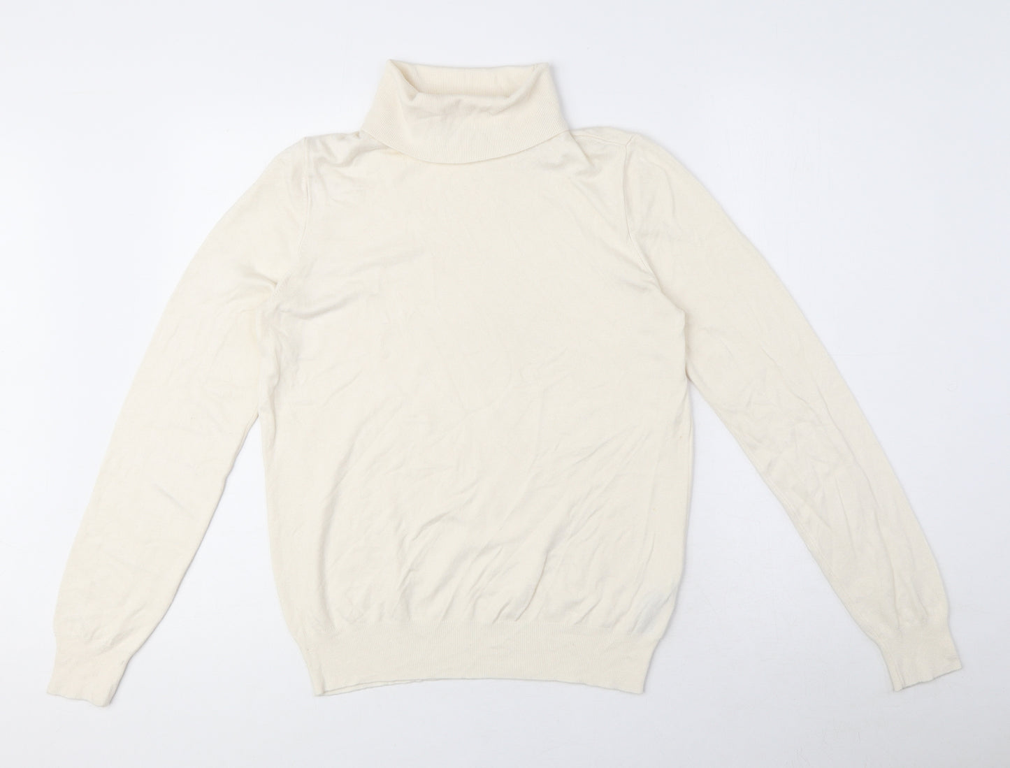 Marks and Spencer Womens Beige High Neck Viscose Pullover Jumper Size 12