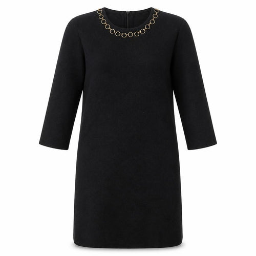 Zara Womens Black Viscose Jumper Dress Size M Round Neck Zip - Gold ring detail
