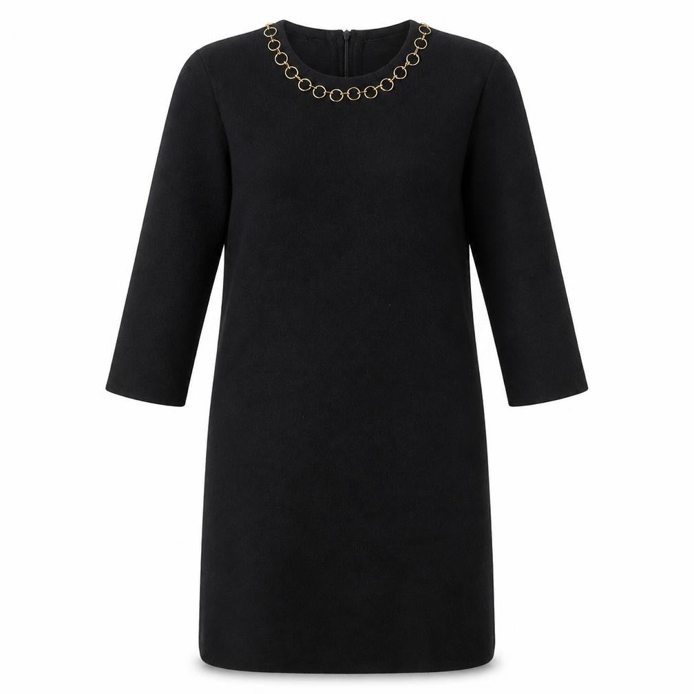 Zara Womens Black Viscose Jumper Dress Size M Round Neck Zip - Gold ring detail