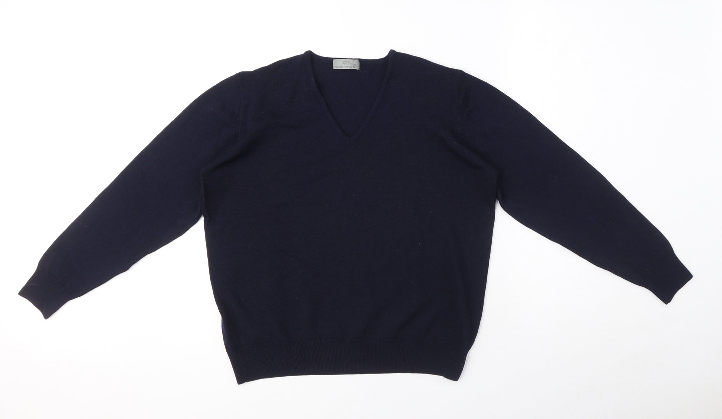Marks and Spencer Womens Blue V-Neck Wool Pullover Jumper Size 12