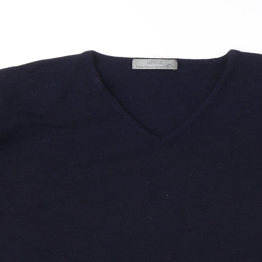 Marks and Spencer Womens Blue V-Neck Wool Pullover Jumper Size 12