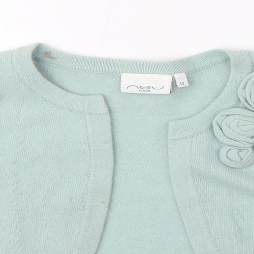 New Look Womens Blue Round Neck Nylon Cardigan Jumper Size 12 - Flowers