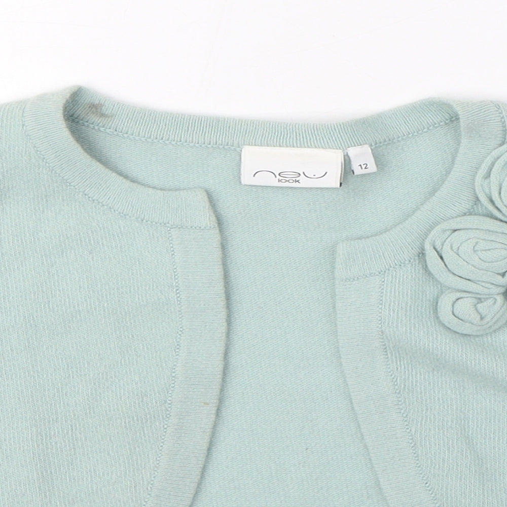 New Look Womens Blue Round Neck Nylon Cardigan Jumper Size 12 - Flowers
