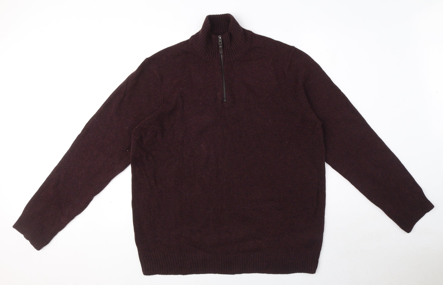 Marks and Spencer Mens Red High Neck Wool Pullover Jumper Size XL Long Sleeve - Quarter Zip