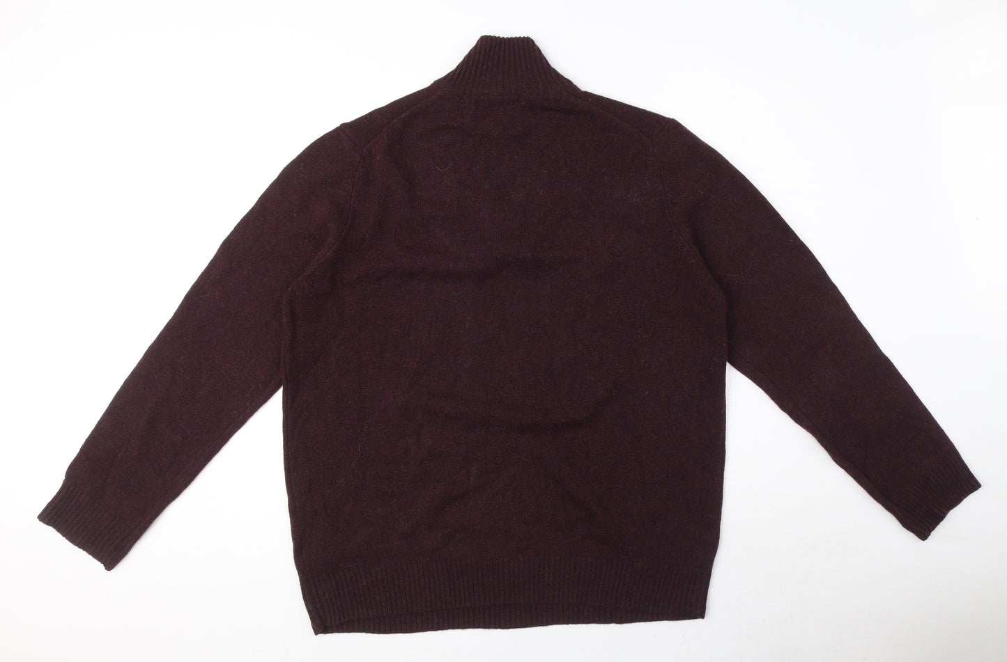 Marks and Spencer Mens Red High Neck Wool Pullover Jumper Size XL Long Sleeve - Quarter Zip