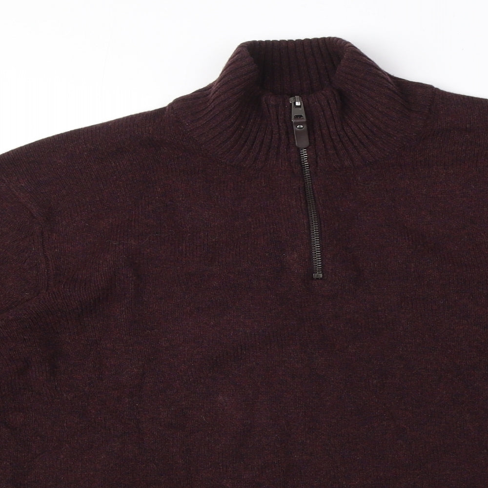 Marks and Spencer Mens Red High Neck Wool Pullover Jumper Size XL Long Sleeve - Quarter Zip