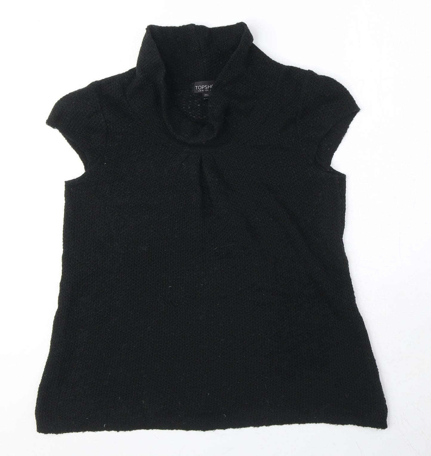 Topshop Womens Black Polyester Basic Blouse Size 10 Mock Neck