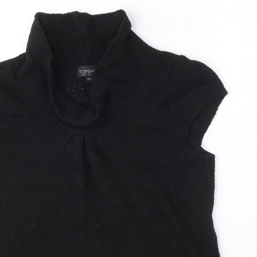 Topshop Womens Black Polyester Basic Blouse Size 10 Mock Neck