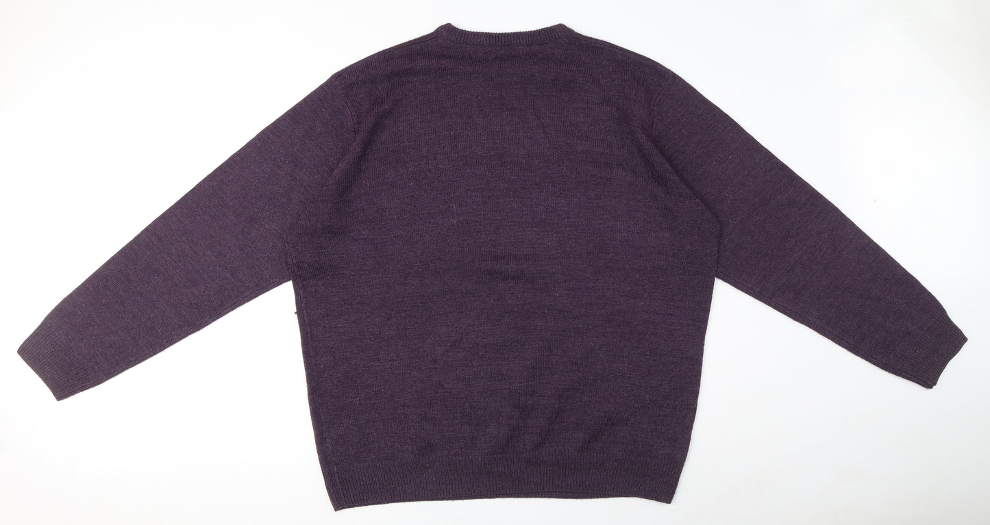 EWM Womens Purple Crew Neck Acrylic Pullover Jumper Size XS
