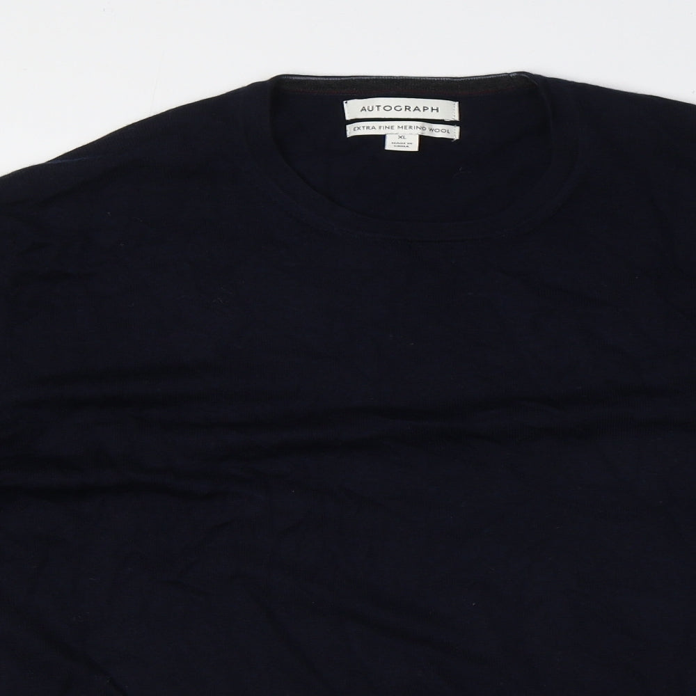Autograph Mens Blue Crew Neck Wool Pullover Jumper Size XL Long Sleeve