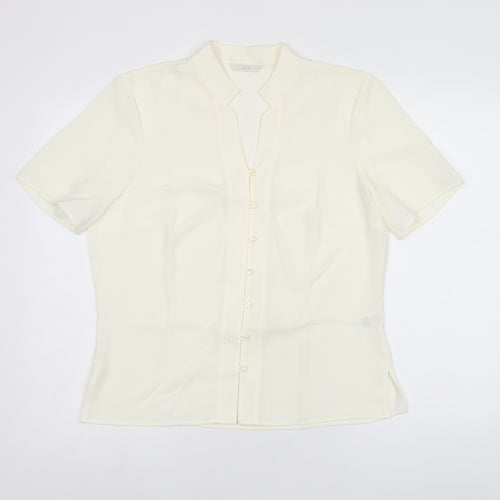 Marks and Spencer Womens Beige Polyester Basic Button-Up Size 12 V-Neck