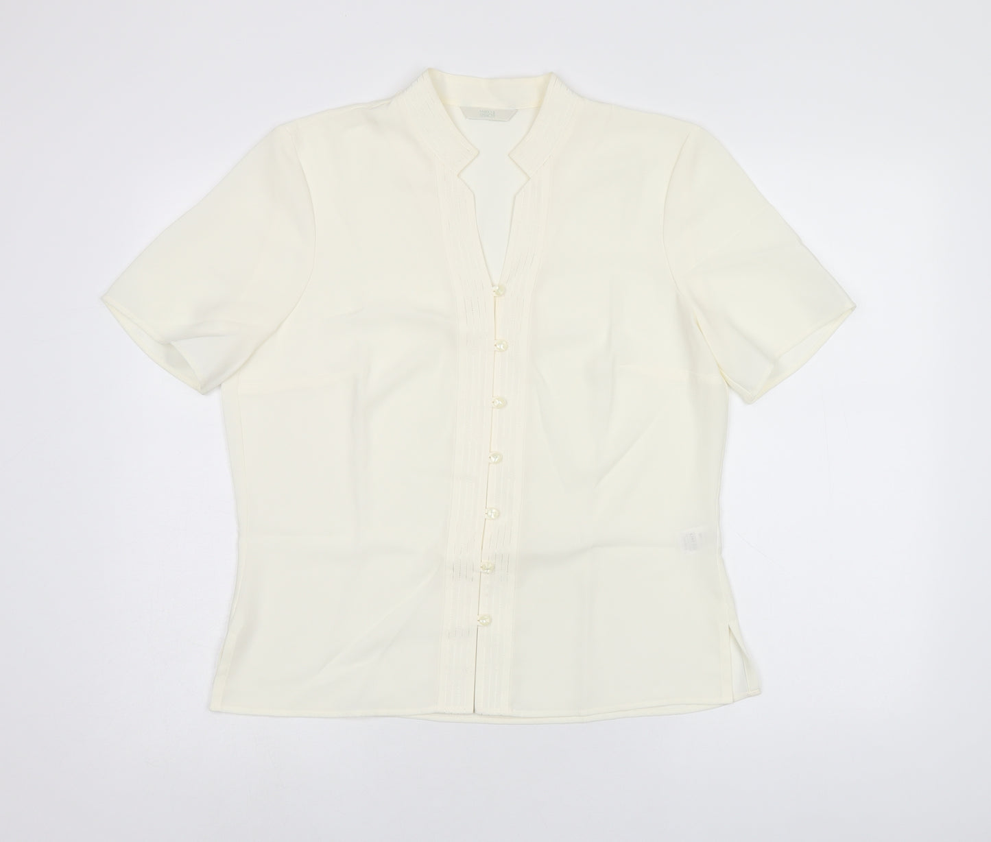 Marks and Spencer Womens Beige Polyester Basic Button-Up Size 12 V-Neck