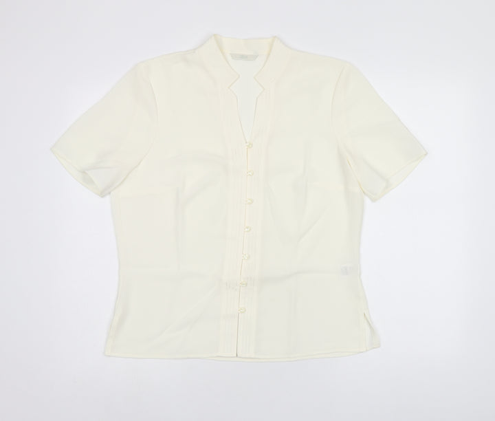 Marks and Spencer Womens Beige Polyester Basic Button-Up Size 12 V-Neck